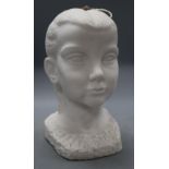 A carved marble head of a girl, signed Lankas 1947, height 29cm