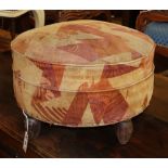 An Art Deco upholstered stool, diameter 54cm, H.34cm