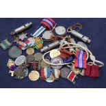 Assorted medals, medallions and ARP whistle and other whistles