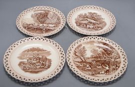 Four Copeland dishes, decorated with farmyard scenes, diameter 20.5cmCONDITION: One has a small chip