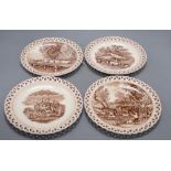 Four Copeland dishes, decorated with farmyard scenes, diameter 20.5cmCONDITION: One has a small chip