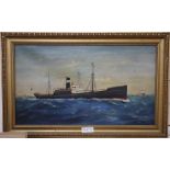 English School, oil on canvas, Portrait of the steamer Tanfield, 34 x 60cm