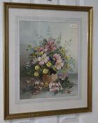 Jack Carter, watercolour, Still life of flowers in a stoneware vase, signed and dated 1984, 38 x