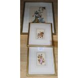 Persian School, three gouache miniatures, two signed, largest 23 x 13cm