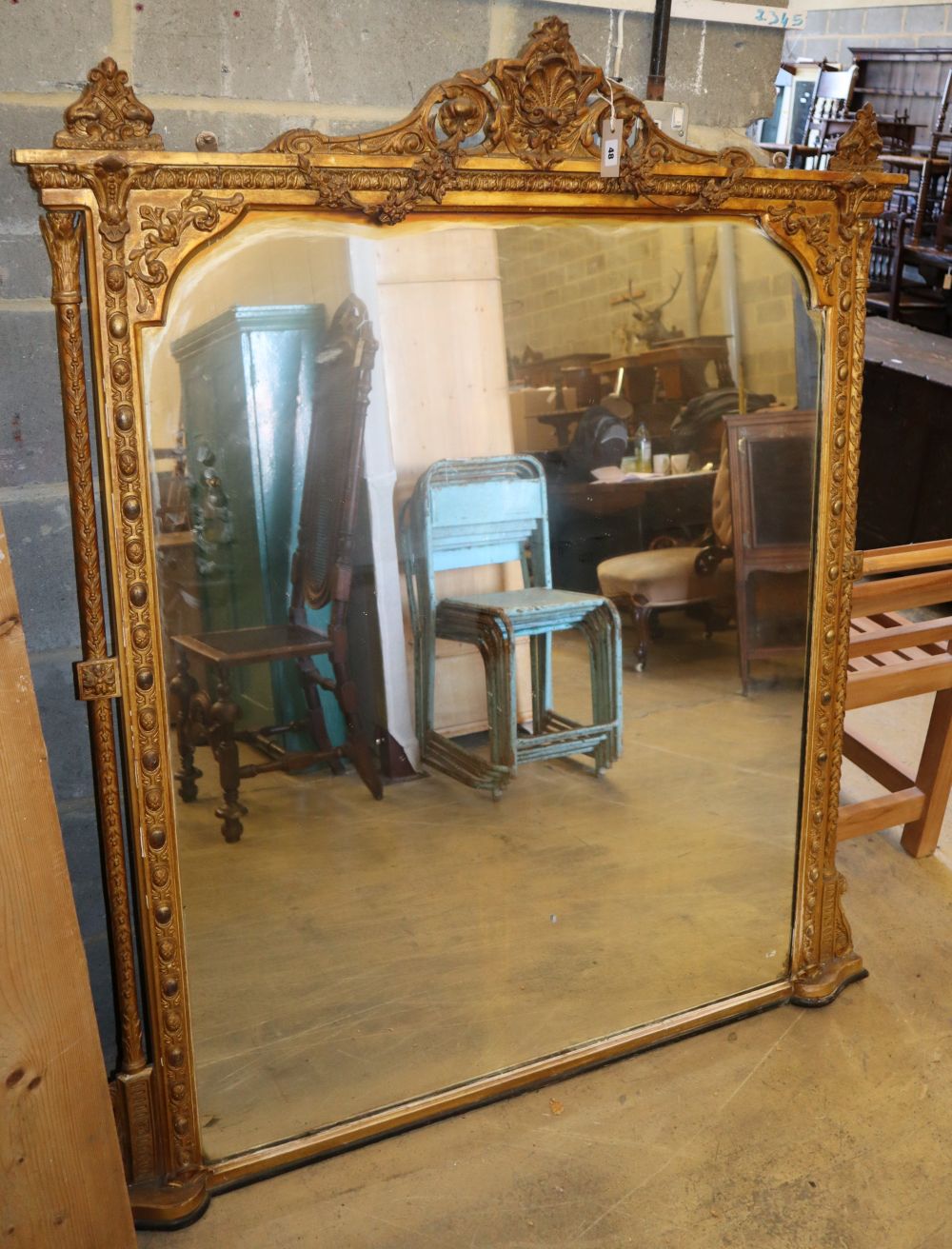 A Victorian gilt gesso overmantel, W.122cm, H.150cm