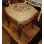 A pair of 19th century Louis XV style tapestry topped stools, W.48cm, D.48cm, H.46cm