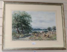 John Hamilton Glass (Scottish 1820-1885), Harvest scene, signed, watercolour, 33 x 48cm