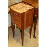 A pair of Louis XVI style marble top serpentine bedside chests, W.30cm, D.28cm, H.75cm