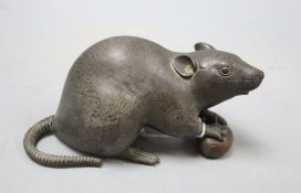 A Japanese bronze rat with acorn, Meiji period, signed, length 18cm