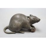 A Japanese bronze rat with acorn, Meiji period, signed, length 18cm
