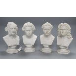 A set of four parian busts of composers, height 19cm