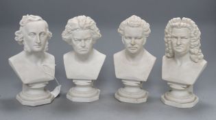 A set of four parian busts of composers, height 19cm