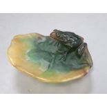 A Daum pate de verre frog tray, length 15cm