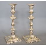 A pair of Victorian plated candlesticks, height 31cm