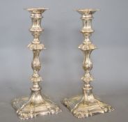 A pair of Victorian plated candlesticks, height 31cm