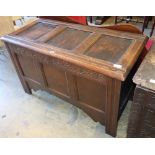 A late17th early18th century panelled oak coffer, W.120cm, D.53cm, H.70cm