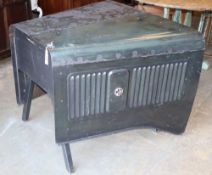 A vintage MG bonnet, now as a side table, W.85cm, D.96cm, H.72cm