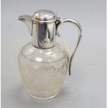 An Edwardian silver mounted etched glass claret jug, Birmingham, 1907, height 19.7cm.CONDITION: