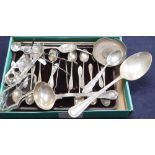 A cased set of twelve Victorian silver teaspoons with tongs, an Edwardian silver miniature tea set