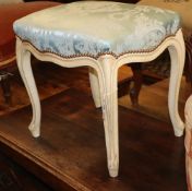 A Louis XV style cream painted dressing stool, W.50cm, D.40cm, H.45cm