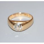 A Victorian 18ct gold and gypsy set old mine cut solitaire diamond ring, size T, gross 7.6 grams, (
