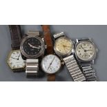 Five assorted wrist watches including Liga, Favre-Leuba and Bulova.