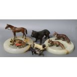 A collection of cold painted bronzes including two ashtrays