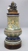 A large Doulton style stoneware lamp base, overall height 50cm