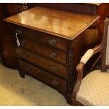 An 18th century mahogany chest with canted corners and oval handles, W.84cm, D.53cm, H.62cm