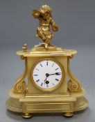 A 19th century French alabaster mantel timepiece, height 31cm