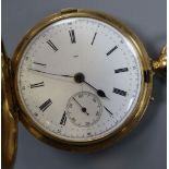 A continental engine turned 18k hunter pocket watch, with Roman dial, case 48mm, gross 106.8 grams.