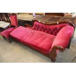 A Victorian mahogany chaise longue and a later salon chair