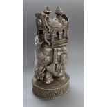 A 20th century Indian white metal model of an elephant with howdah and passengers, height 22.4cm,