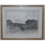 Henri J. Harpignies (1819-1916), charcoal drawing, Chemin Creux 1911, signed and dated with Fine Art