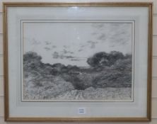 Henri J. Harpignies (1819-1916), charcoal drawing, Chemin Creux 1911, signed and dated with Fine Art