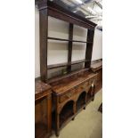 A small George III and later oak dresser, W.125cm, D.36cm, H.184cmCONDITION: Overall a very nice