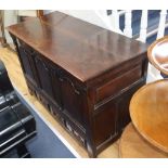 An 18th century oak mule chest, W.120cm, D.57cm, H.79cm