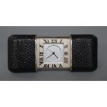 Tiffany & Co. A stainless steel and leather mounted purse alarm watch, Swiss quartz alarm