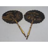 A pair of Japanese lacquered face screens, length 42cm