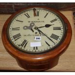 A single chain fusee wall clock by W.Nicholas, Battersea Rise, London, diameter 38cm