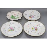 A set of three late Meissen plates with floral decoration and a modern Meissen 'dragon' bowl