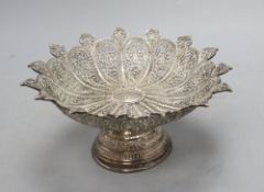 A late Victorian filigree silver fruit bowl, base only hallmarked London, 1897, top unmarked and may