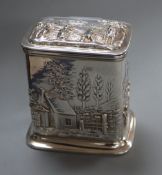 A late Victorian repousse silver rectangular tea caddy?, Aldwinckle & Slater, London, 1891, 9cm,