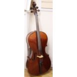 A 19th century German cello labelled Neuner und Hornsteiner and a Stradivarius label, hard cased.