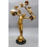 A French gilt metal figural lamp, height 66cm