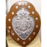 A 1972 Hove Hospital Challenge Football shield, plaque reads 'Presented by Bernhad Barone Esq,