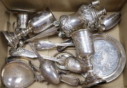 Mixed silver etc. including two Russian kiddush cups(a.f.), Russian small dish, a pair of silver