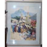 Asian School, watercolour, Market scene, signed and dated 1999, 51 x 38cm