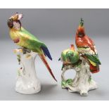 Two Continental porcelain Birds of Paradise groups, height 27cmCONDITION: Single bird has a chip