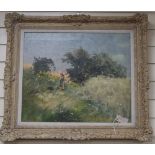 Anton Neogrady (1861-1942), oil on canvas, Peasant girl in a field, signed, 50 x 60cm